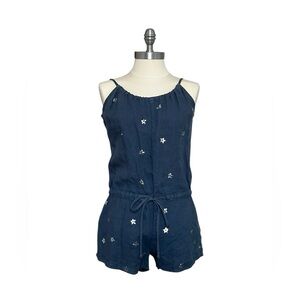 Bella Dahl NWT 100% Linen Women's Romper Metallic Floral Print Drawstring Size S